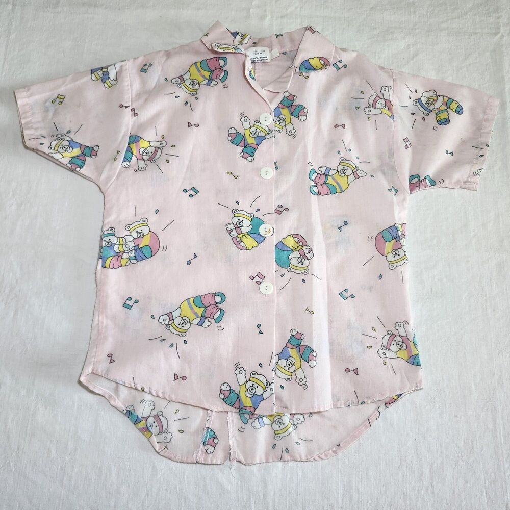 Vintage 1980's Tickled Pink Size 5 Aerobics Bear Childrens Button Up